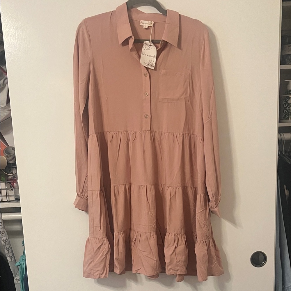 Hem & Thread Blush Long Sleeve Tiered Dress